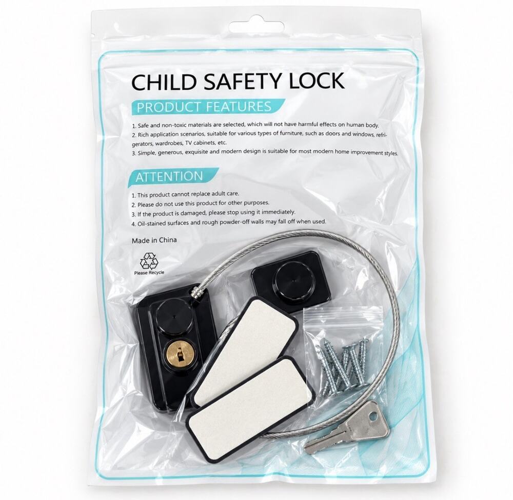 Child Safety Lock with Key Cable Cabinet Drawer Refrigerator Door Baby Proof